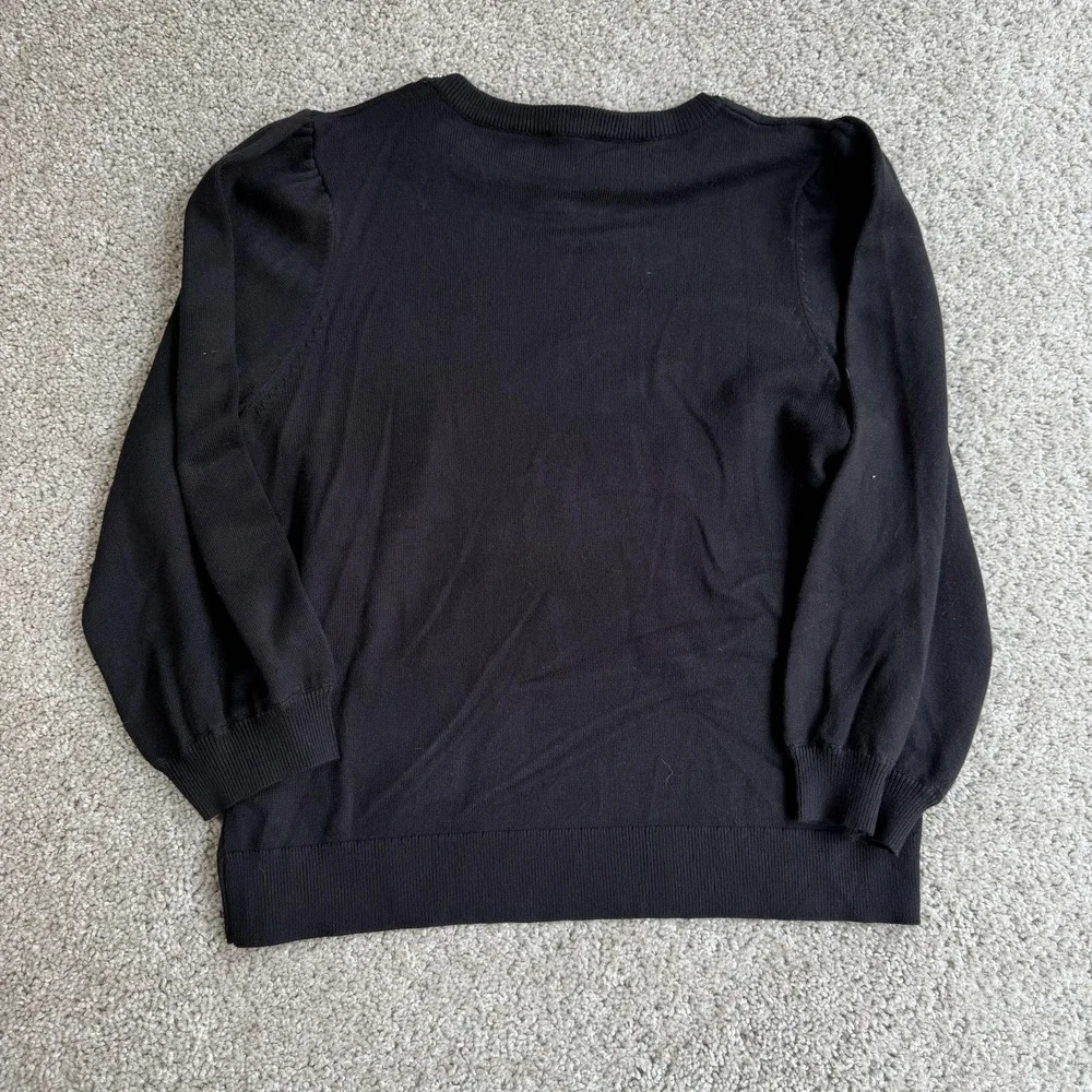 Adrianna Papell Sweater Womens M Black Embellished Jewel Neck 3/4 Sleeve